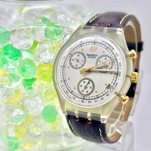 【美品/新品電池】swatch スウォッチ クロノグラフ タキメーター メンズ 腕時計 クリア A424 純正ベルト