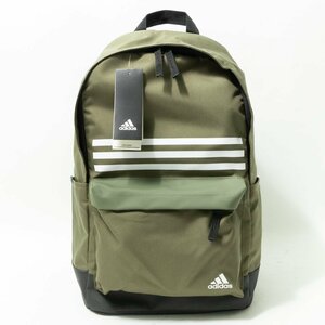 【1円スタート】未使用 傷あり adidas アディダス リュックサック バックパック カーキ ホワイト ブラック ポリエステル スリーライン