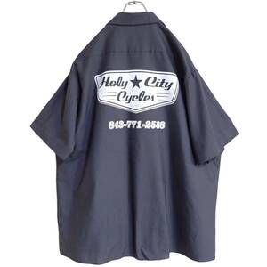 4753/美品 RED KAP 半袖 ワークシャツ 3XL●洗濯プレス済●ネコポス可●前後プリント Holy City Cycles レッドキャップ古着