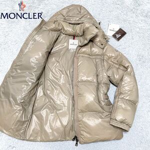 MONCLER モンクレール TISSU MATERIAL STOFF TESSUTO 42347 ダウンジャケット フード ワッペン付き メンズ サイズ1 S〜Ｍ相当 ベージュ