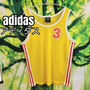 アディダス adidas ゲームシャツ 黄色 メッシュ 重ね着 タンクトップ ノースリーブ イエロー ヨガ トレーニング ダイエット ジョギング