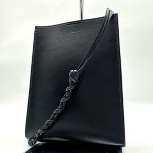 極美品　JIL SANDER　ジルサンダー タングル スモール　黒　型押し　ロゴ　ショルダーバッグ　手提げ　肩掛け　ユニセックス　ブラック