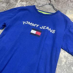 R314ね@ TOMMY HILFIGER JEANS ビックロゴ Tシャツ メンズ ブルー 青 90s トミーヒルフィガー 