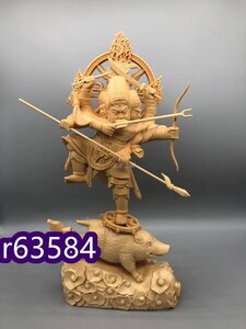 高級製品! 木彫仏像 精密細工 摩利支天立像 高さ28cm 総檜材 仏教美術