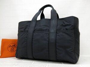 ◆美品◆HERMES エルメス◆アカプルコ◆ナイロン カーフ レザー 本革◆ハンド トート バッグ◆ブラック シルバー金具◆腕掛け◆A9539