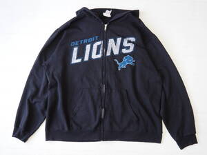 ☆送料無料☆ NFL TEAM APPAREL USA直輸入 古着 ジップアップ 裏起毛 DETROIT LIONS デトロイト・ライオンズ パーカー メンズ 2XL ブラック