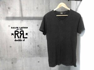 RRL ダブルアールエル DOUBLE RL RALPH LAUREN ラルフローレン ヴィンテージウォッシュ 加工 Vネック 半袖 Tシャツ S/黒 ブラック/メンズ