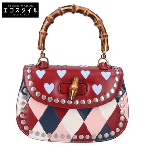 美品 GUCCI グッチ 675797 バンブー1947 スモール トップハンドルバッグ ハンドバッグ ボルドー/ライトブルー レディース