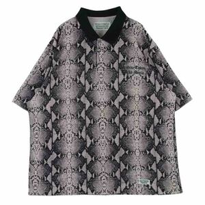 WACKO MARIA ワコマリア PYTHON VELOUR POLO SHIRT パイソン ベロア ポロ シャツ 半袖 ピンク系 ブラック系 L【中古】