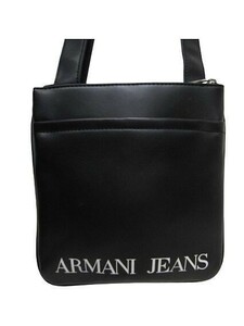 アルマーニ ARMANI JEANS ロゴ レザーショルダーバッグ ポシェット 黒 ■管理番号L27734YER-240204-2K