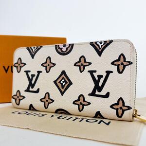 1円 美品 ルイヴィトン ワイルドアットハート RFID ジッピーウォレット モノグラム 長財布 ラウンドファスナー LOUIS VUITTON ベージュ