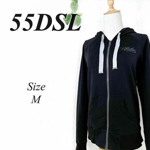 DIESEL 55DSL ジップアップパーカー バックプリント ブラック M ディーゼル 55DSL