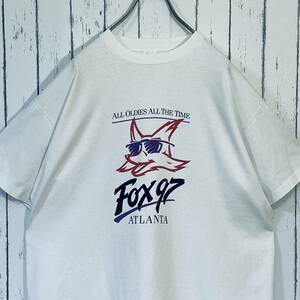 90s USA製 シングルステッチ FOX97 アメリカ アトランタ ラジオ局ロゴプリント 企業系 ヘビーウェイト半袖Tシャツ XL ホワイト 20202858