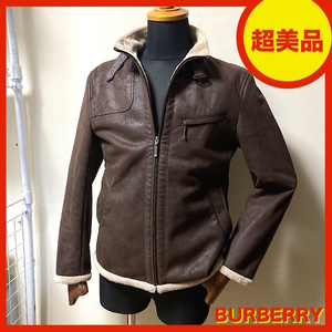 98Y241203C 超美品 BURBERRY BLACK バーバリー メンズ ブルゾン ジャケット 検キ ムートン レザー コート ダウン ジャケット 革