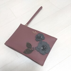 kate spade new york ケイト・スペード 小物入れ 財布 ワイン色 花付き