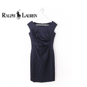 A3535/美品 春夏 RALPH LAUREN ラルフローレン 緑タグ EVENING アセテート ノースリーブ ギャザー ドレス 膝丈 ワンピース 2紫/レディース