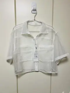 新品　チャオパニック　シアーチェッククロップドシャツ　ホワイト