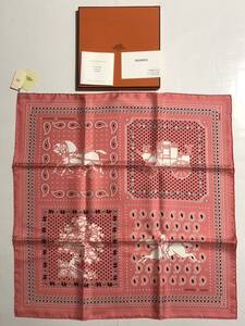 未使用タグ付 HERMES スカーフ カレ55 Ecuries Parisiennes bandana パリの厩舎 バンダナ エルメス シルク100% 付属品