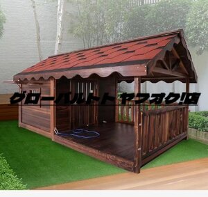 木製 犬小屋ドッグハウス 室外 ドアと窓付きの犬用犬小屋 ホームタウン ドッグハウス テラス 屋内と屋外での使用に隆起屋根付き