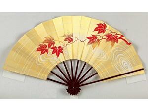 8906,舞扇子 日本舞踊、踊り用 29cm 紅葉、ゴールド箔 タメ塗骨 京扇子 箱付き