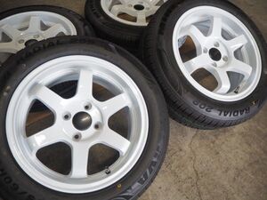 ★逆ゾリ★185/55R15 6.5J+38 4H100 人気6本スポーク 軽量 深リム 新品タイヤホイールSET1台分 SUCCEED PROBOX VITZ FIT ツライチ ホワイト