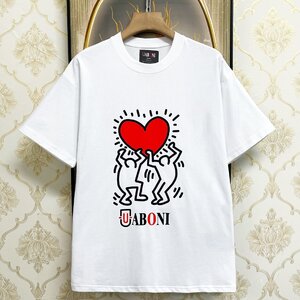 高級EU製＆定価2万◆UABONI*Paris*半袖Tシャツ*ユアボニ*パリ発◆綿100% 快適 吸汗 個性 カットソー スウェット カップル 男女兼用 2XL