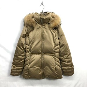 NZ744●MONCLER ラクーンファー ダウンジャケット コート●0●光沢ベージュ系 モンクレール 220-093-46374-90