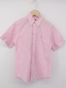 ◇ ◎ Brooks Brothers キッズ 子供服 ボタンダウン BD チェック 半袖 シャツ サイズ XS ピンク ホワイト レディース P