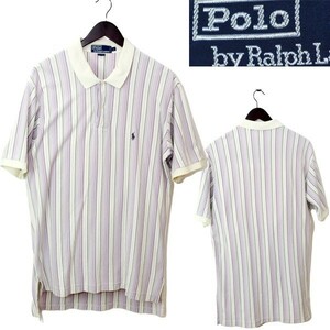 ★【希少 縦ストライプライン ナイガイ社製 】90s POLO by RALPH LAUREN ポロ ラルフローレン コットン100％ ストライプ ポロシャツ L USED