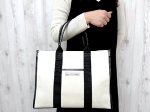 極美品 BALENCIAGA バレンシアガ ハードウェア M トートバッグ ハンドバッグ バッグ キャンバス×レザー ナチュラル×黒 A4可 81120Y