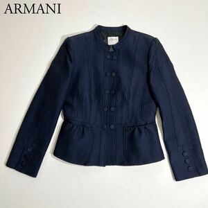 美品 ARMANI COLLEZIONI アルマーニコレツォーニ ノーカラージャケット アウター スタンドカラー イタリア製 ネイビー レディース