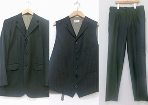 Paul Smith ポールスミス ストライプスーツ ジャケット ベスト パンツ L チャコールグレー 毛100% Striped suit