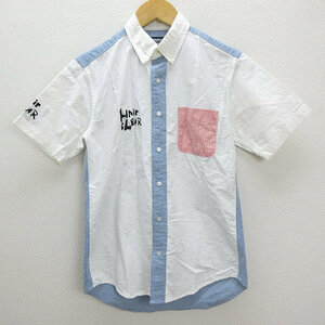 ◇ ビームス/BEAMS UniFormCircus ボタンダウン 長袖シャツ【XS】白、青/MENS/細身/139【中古】■