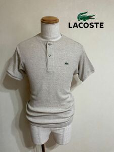 【美品】 LACOSTE ラコステ × BEAUTY&YOUTH 別注 限定 ヘンリーネック サーマル Tシャツ FRサイズ2 半袖 ベージュ PH094PL リネン 綿