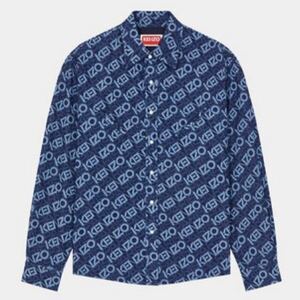 本物 美品 正規品 KENZO ケンゾー モノグラム デニム カウボーイ シャツ XSサイズ ブルー ネイビー 長袖