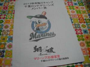 千葉ロッテ　２０１３年　鴨川キャンプ　メンバー表　非売品