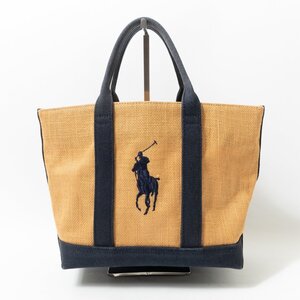 【1円スタート】RALPH LAUREN ラルフ ローレン トートバッグ カゴバッグ ベージュ 刺繍 編み込み 麻 ホースロゴ カジュアル レディース