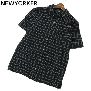 NEWYORKER ニューヨーカー 春夏 半袖 鹿の子★ チェック シャツ Sz.M　メンズ 黒　A4T05223_5#A