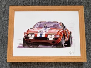 ■BOW。池田和弘『Ferrari 365GTB/4 Daytona Competitio』B5サイズ 額入り 貴重イラスト 印刷物 ポスター風デザイン 額装品 アートフレーム