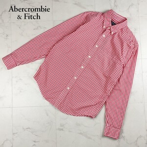 美品 Abercrombie&Fitch アバークロンビーアンドフィッチ 襟付きチェックシャツ 長袖トップス レディース 赤 レッド サイズM*JC1268