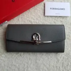 FERRAGAMO フェラガモ ガンチーニ 長財布 Dark Grey