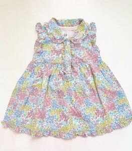 babyGAP 12-18months 80CM 0歳1歳女の子 小花柄 総柄おしゃれワンピース 夏お出掛け 赤ちゃんおめかし 襟付き袖フリル 袖なしワンピース