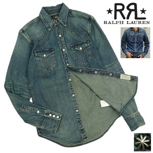 【S3260】【極美品】RRL ダブルアールエル 長袖シャツ ウエスタンシャツ デニムシャツ コンチョ サイズXS