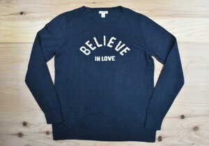 USA古着 OLD NAVY オールドネイビー BELIEVE IN LOVE ニットセーター sizeL 濃いグレー ロゴ アメリカ アメカジ