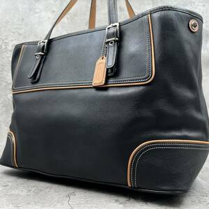 極美品/大容量●コーチ COACH トートバッグ ビジネス ブリーフケース 肩掛け ショルダー A4 ブラック 黒 レザー 本革 メンズ レディース