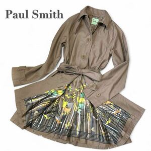 極美品 ◎総裏花柄◎ Paul Smith ポールスミス トレンチコート ベルト L モカブラウン