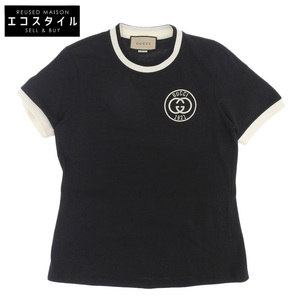 美品 GUCCI グッチ エンブロイダリー コットンジャージー Tシャツ トップス レディース ブラック L 756596