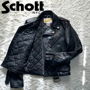 1円【極美品】Schott ショット 618 ダブルライダース バイカータグ レザー 牛革 本革 USA製 米国 ジャケット ブラック 黒 36 80s 90s IDEAL