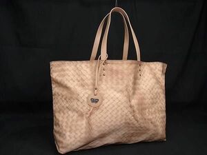 1円 ■極美品■ BOTTEGA VENETA ボッテガヴェネタ イントレッチオリュージョン ナイロン×レザー トート ハンドバッグ ベージュ系 BI4740