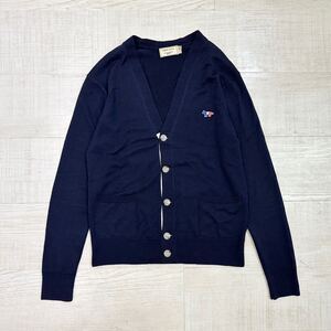 定番 MAISON KITSUNE メゾン キツネ トリコロール ワンポイント ウール カーディガン 羽織 CARDIGAN NAVY ネイビー 系 サイズ S 610